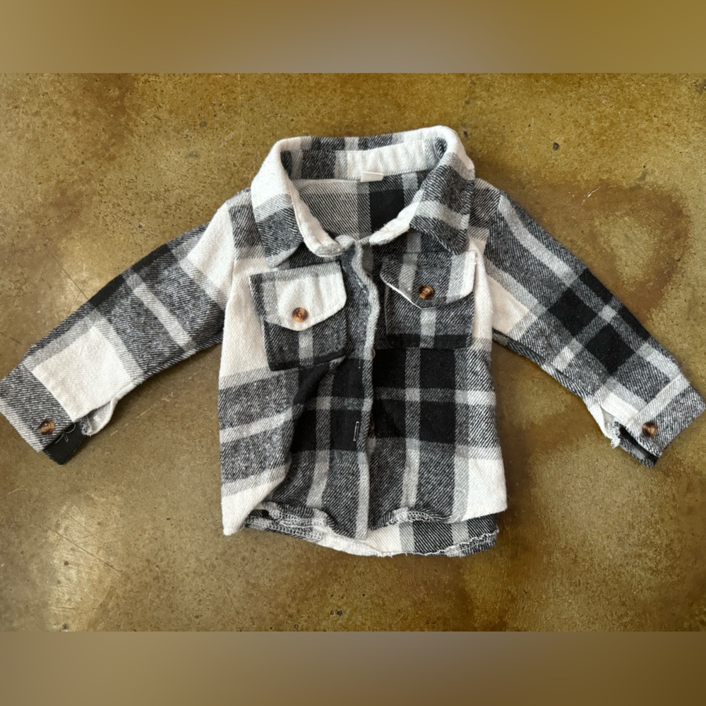 Toddler Plaid Kids Shirt Jacket Shacket- Black and White